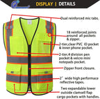 9 Pockets High Vis Safety Vest for Men with Double Stitching Knots around All Pockets and Zipper Edges Mesh Class 2 High Visibility Reflective Vest,Meets ANSI/ISEA Standards(EK176-Yellow-L)