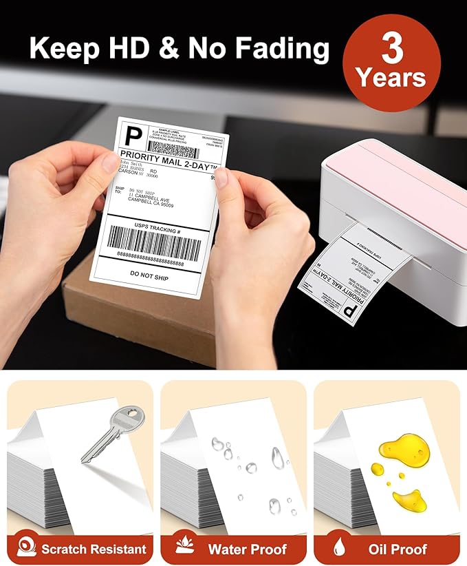Phomemo 4x6 Shipping Labels, 4000 PCS Fan-Fold Thermal Labels, Compatible with MUNBYN,JADENS,Nelko,KNAON,Phomemo 241bt,243bt,D450BT,D520BT, Label Printer,Water/Oilproof Label Stickers for Address Mail
