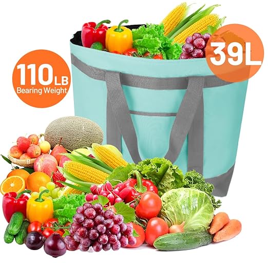 Insulated Reusable Tote Bag for Grocery Shopping for Women/Men, Pizza/Food Delivery Bag to Keep Food Cold/Hot for Commercial Food Transport, Cooler bags for Travel/Beach/Picnic, Green