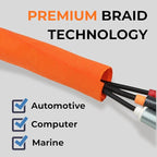1 inch Split Braided Cable Management Sleeve for USB Cable Power Cord Audio Video Cable, Wire Loom Cord Protector from Cat Dog Chewing (Orange, 25FT)