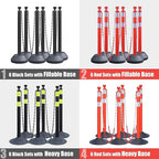 6-Set Pack 40" inch Red White Work Zone Chain Post Set, Traffic Delineator Post Cones, 6 x 6.6' Feet Plastic Chains, Portable Crowd Control Stanchion Set (Red-Rubber Base)