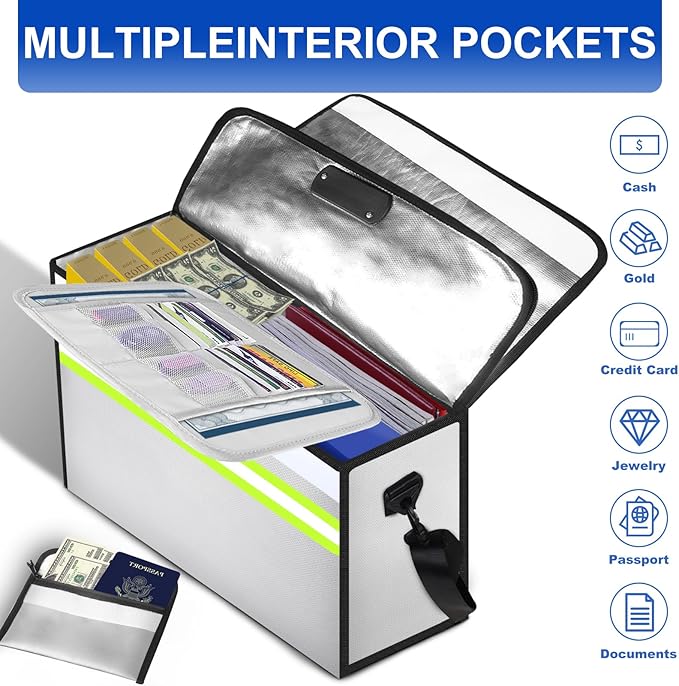 6500°F Large Fireproof Document Organizer with Lock,Upgraded 10 Layers Heat Insulated＆Waterproof Zipper,Removable Folder Layers/Wallet,Portable Home Travel for Documents(16.5x12.4x5.5 inches)