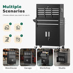 Greenvelly 8-Drawer Rolling Tool Chest, Metal Tool Chest with Wheels, Tool Cabinet with Detachable Top Tool Box, Metal Tool Cart with Liner & Hooks for Garage, Workshop, Warehouse (Black)