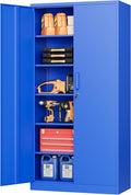 STANI Metal Garage Storage Cabinet with Lock, 71" Steel Lockable File Cabinet, Locking Steel Storage Cabinet with 5 Adjustable Shelves for Home, Office, Garage, Warehouse (Blue, 2 Door - 71" H)