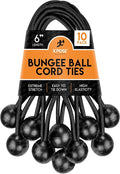 Xpose Safety Bungee Ball Cords 6" 10 Pack Heavy Duty Black Stretch Rope with Ball Ties for Canopies, Tarps, Walls, Cable Organization