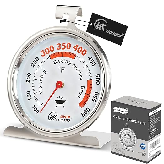 3.5" Oven Thermometer 100-600°F Kitchen Cooking Thermometer Instant Read Stainless Steel Oven Temperature Gauge with Hanger & Base 2Pcs