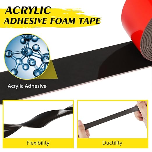 EMITEVER Double Sided Tape Heavy Duty 2 Rolls,Acrylic Foam Mounting Tape,Two Adhesive Tape,Waterproof & Strong Stick Tape,2 Strip for Home Office Decor,Black (EM023-FT25MM-16FT-US-N)