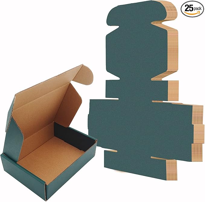 Green Recyclable Cardboard Small Gift Mailer Boxes for Shipping Packaging Craft Gifts Giving Products (25 Pack, 7.2 x 5.2 x 2 Inch)