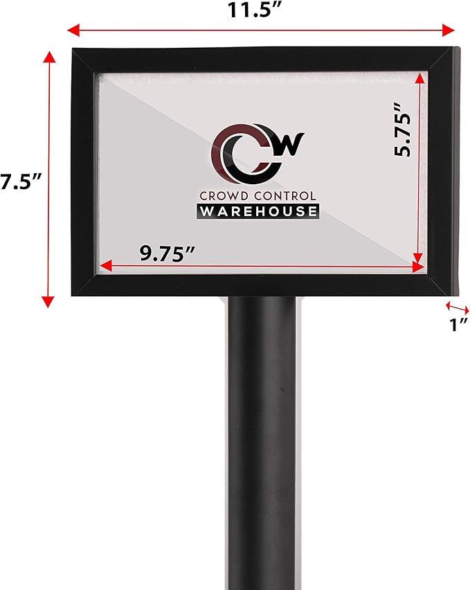 Crowd Control Warehouse Pedestal Standing Floor Sign Frame with Sloped Base, 7x11 Inch Horizontal, Polished Brass