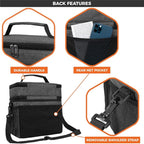 opux Insulated Lunch Bag for Men Women, Large Dual Compartment Cooler Bag, Soft Two Deck Lunch Box for Work School Picnic, Leakproof Lunch Tote with Strap for Kid Adult (Charcoal Gray, Double Deck)