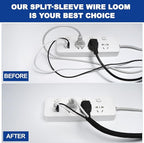 Split-Sleeve Wire Loom for High-Temperature Automotive Harness and Home Cable Management, 25ft - 1/8 inch Braided Cable Management Sleeve Cord Protector, Self-Wrapping Split Wire Loom