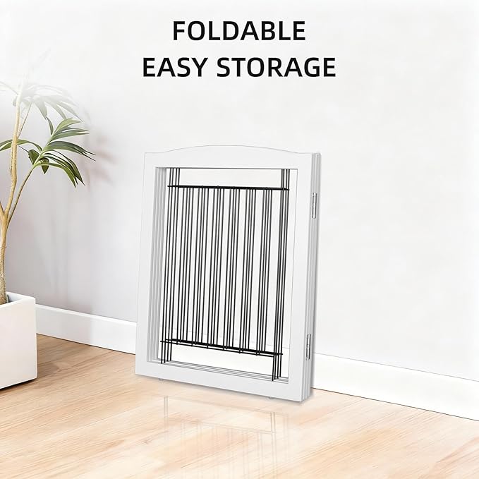 Dog Fence Indoor - 6-Panel Freestanding Dog Gate for Doorways, Hallways, House or Stairs -120x32-Inch Retractable Foldable Expandable Wood Pet by SFJC (White)