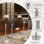 8 PCS Stainless Steel Stanchion Post,5Ft Red Velvet Rope, Hollow Base and Velvet Ropes Safety Barriers Set, Poles Crowd Control Barriers for Red Carpet Themed Decoration