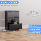 Aobabo 3 Drawer Wide Lateral File Cabinet, Metal Filing Cabinet with Lock, Suitable for Home Office School Hanging Files Letter/Legal/F4/A4 Size,Black,Required-Assembly,15.87" D x 28.94" W x 43.62" H