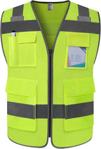 TCCFCCT Mesh Safety Vest for Men Women 5 Pockets Reflective Vest with Reinforced Zipper, High Visibility Construction Work Vest with Tabs for Walkie-talkie, Durable to Use, Meets ANSI/ISEA, Yellow, XXL