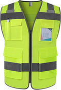 TCCFCCT Mesh Reflective Safety Vest with 5 Pockets High Visibility Vest for Men Women, Work Vest with Horizontal Strip for Walkie-talkie and ID Card, Meets ANSI/ISEA Standards, Yellow, 4XL