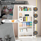 VINGLI Lockable Display Cabinet with Glass Doors & 5 Adjustable Shelves, 71" Tall White Metal Storage Cabinet Curio Liquor, Bookshelf Bookcase for Home Office Living Room Pantry Garage