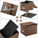 Huolewa Portable Leather File Organizer Boxes with Lids, Office Document Boxes Organizer, Filing Boxes, Decorative Small File Boxes for Hanging Files with Plastic Slide for Office/Decor/Home