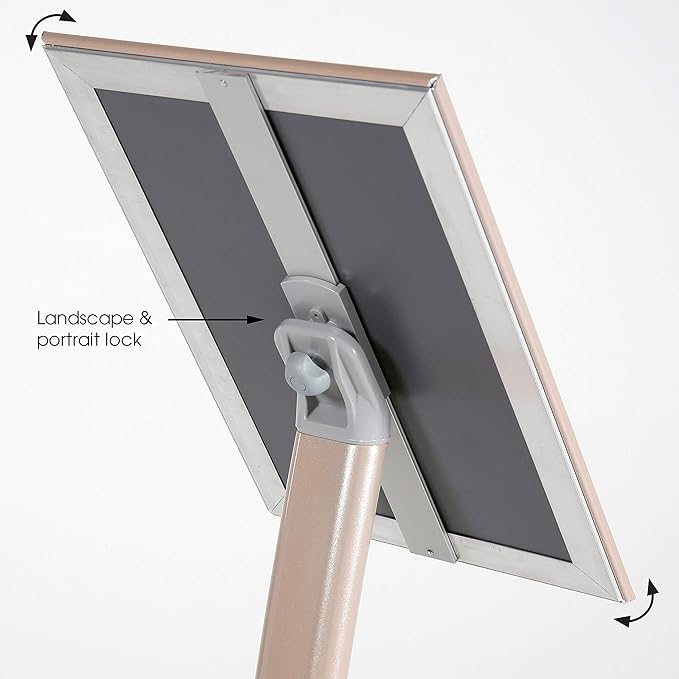 M&T Displays Curved Menu Board, 8.5x11 Inch Pedestal Sign Holder with 8.5x11 Inch Brochure Holder Pale Rose Floor Standing Aluminum Front Loading Easy Open Poster Message Advertisement Post