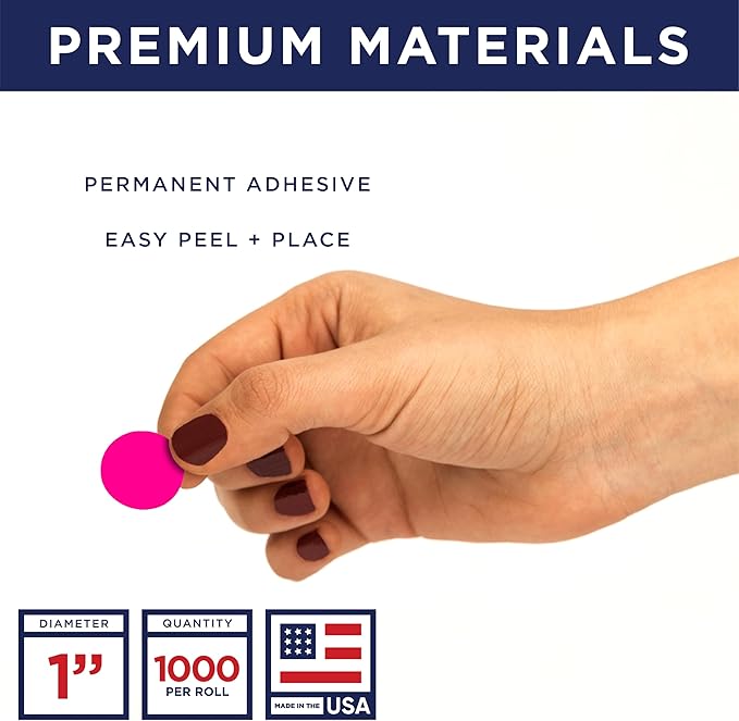 Fluorescent Pink 1-Inch Circle Dot Stickers – 1,000 Round Strong Adhesive Labels per Roll, Colored Stickers for Garage Sale Price Tags, Classroom, Inventory, Office & Yard Sale Supplies, Made in USA