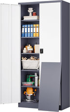 Wide & Deep Metal Storage Cabinet with 6 Shelves,72 inch Tall Garage Storage Cabinet with Lock,Gray White Metal Cabinets with Locking Doors,Large Steel Lockable Cabinets for Home,Office,Shop,Garage