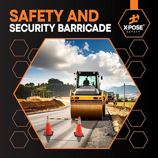 Retractable Barrier for Safety Traffic Cones - 2" OD - Large Yellow and Black Bar Barricade - for Road Construction, Parking, Warning, Temporary Security Divider (720, Yellow & Black, 72" x 120")