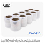 IDL Packaging 5" Stretch Wrap Mini Roll, 700 feet, 120 Gauge (Pack of 12) with a Plastic Handle Included – Industrial Grade Clear Plastic Wrap – Improved Protection for Packing, Moving, or Office