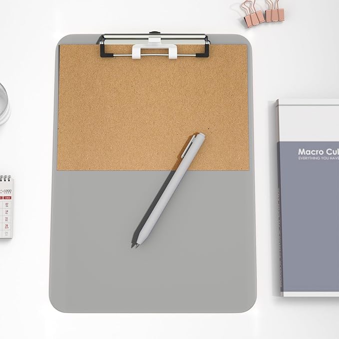 Hongri Plastic Clipboard with Pen Holder, Gray 8.5x11 Letter Size Clip Board for Classroom, Office, Students, Nurses and Women, Low Profile Clip, Size 12.5 x 9 in(Pack of 2)