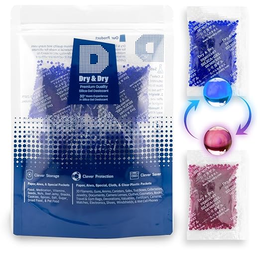 Dry & Dry 10 Gram Blue Indicating Silica Gel Packs - 25 Rechargeable Packets