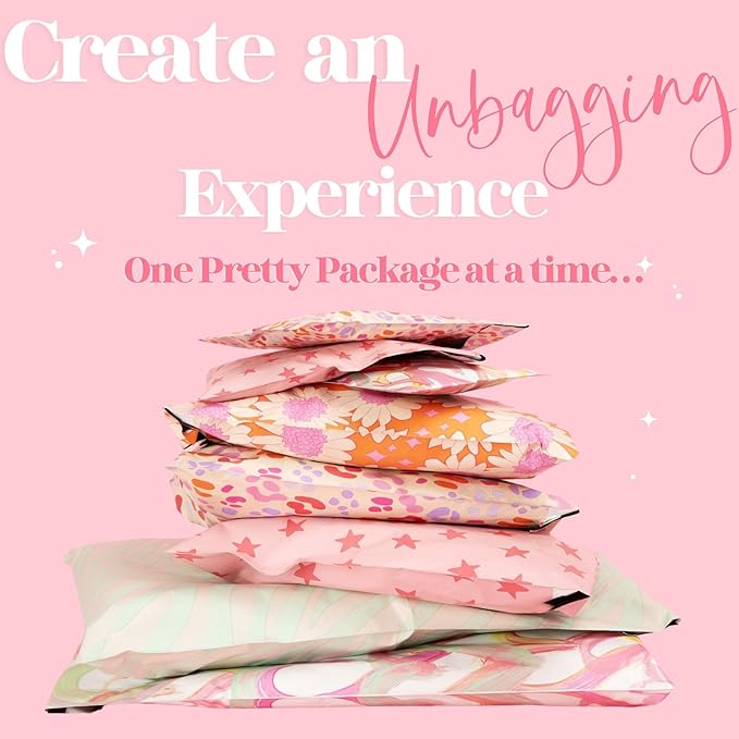 10x13 Designer Poly Mailer 100 Pack Heavy Duty Waterproof Self Seal Shipping Bags for Small Business Large Mailing Envelopes Bulk Tear Resistant Cute Packaging Pink Blooms Flowers