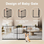 WAOWAO Baby Gate 100-109.42" Extra Wide Pressure Mounted Walk Through Swing Auto Close Safety Black Metal Toddler Kids Child Dog Pet Puppy for Stairs,Doorways,Kitchen