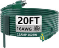 HUANCHAIN Indoor Outdoor Green Extension Cord 20 ft Waterproof, 16/3 Gauge Flexible Cold-Resistant Appliance Extension Cord Outside, 13A 1625W 16AWG SJTW, 3 Prong Electric Cord, ETL