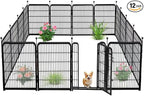 12 Panels Tall Garden Fence Animal Barrie, 48 in(H) X26.6 Ft(L) Wide Door Low Threshold Dog Fence, Black Pet Fence Outdoor, Garden Fence with Gate, Dog Fences Outdoor for Yard