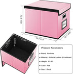 Huolewa Portable Leather File Organizer Storage Boxes, Collapsible File Folder Organizer Boxes with Lids, Document Organizer, Decorative Filing Box Cabinet for Letter/Legal File Folder Storage