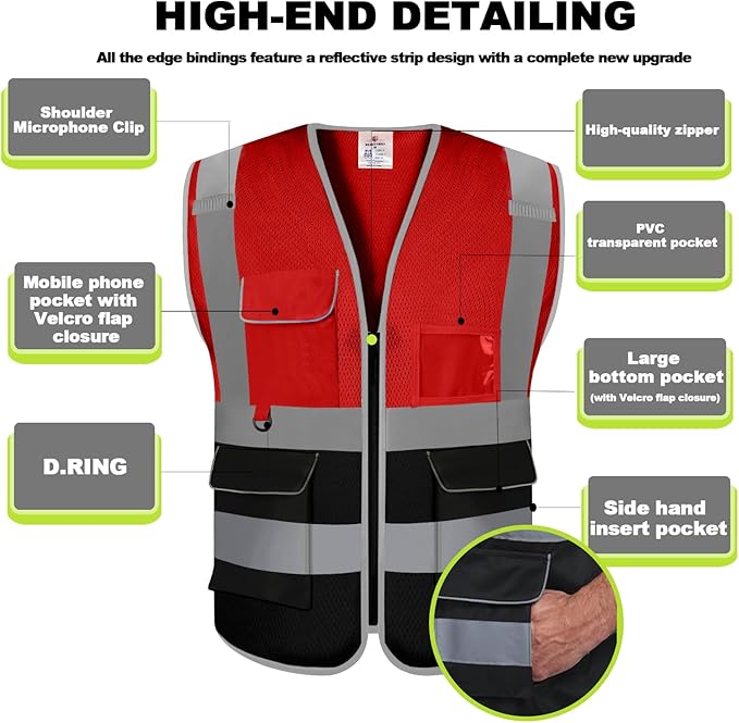 BeautyWill 10/20 Pack Custom Logo Safety Vest,Bulk High Visibility Class 2 Reflective Work Vests