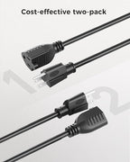 [UL Listed] Cable Matters 2-Pack 16 AWG Heavy Duty 13A Short Power Extension Cord - 1ft, 3 Prong Power Cord Extension, NEMA 5-15P to NEMA 5-15R, Black