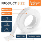 GLUIT Double Sided Tape Heavy Duty 9.85ft – Teacher Tape for Walls & Posters, Strong Removable Mounting Tape, Reusable Washable Nano Gel Sticky Wall Tape for Classroom Home Office 17.5 lbs