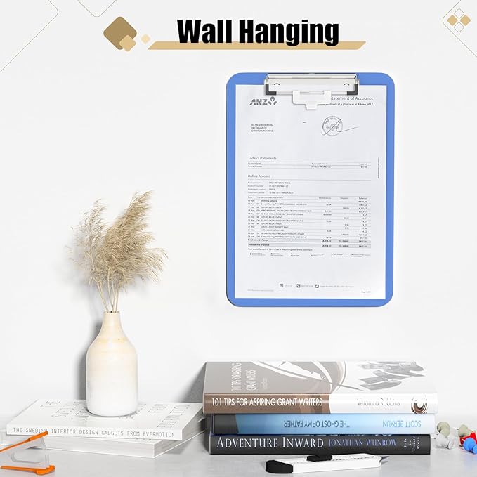 Hongri Plastic Clipboard with Pen Holder, Blue 8.5x11 Letter Size Clip Board for Classroom, Office, Students, Nurses and Women, Low Profile Clip, Size 12.5 x 9 in