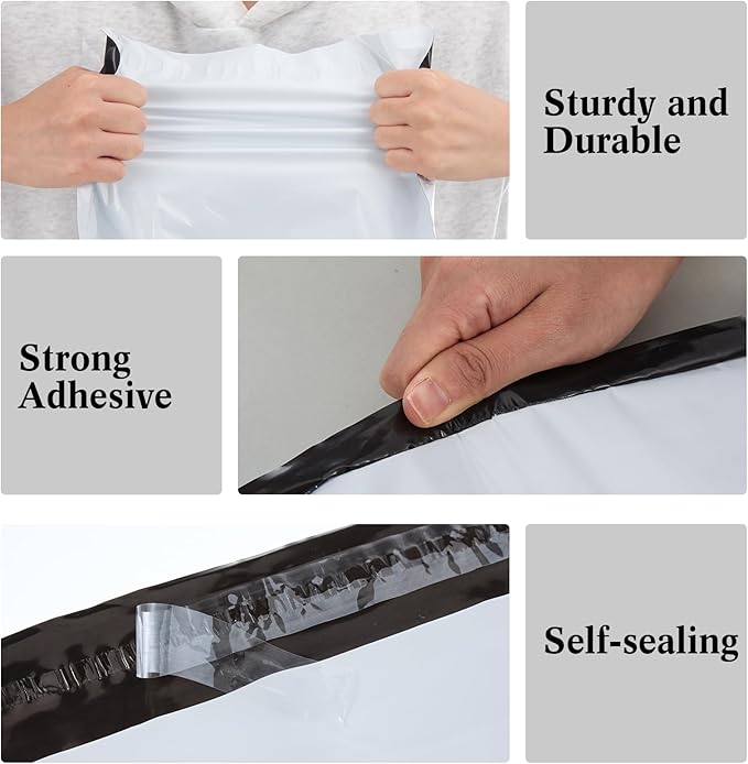 Outus 50 Pcs Mailers with 50 Pcs Poly Zipper Clothes Packaging Bags 4 Sizes Self Adhesive Shipping Mailers Frosted Zipper Plastic Bags for Clothing Small Business Flexible Mailing