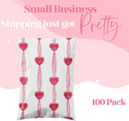 10x13 Designer Poly Mailer 100 Pack Heavy Duty Waterproof Self Seal Shipping Bags for Small Business Large Mailing Envelopes Bulk Tear Resistant Packaging Red Valentine Heart