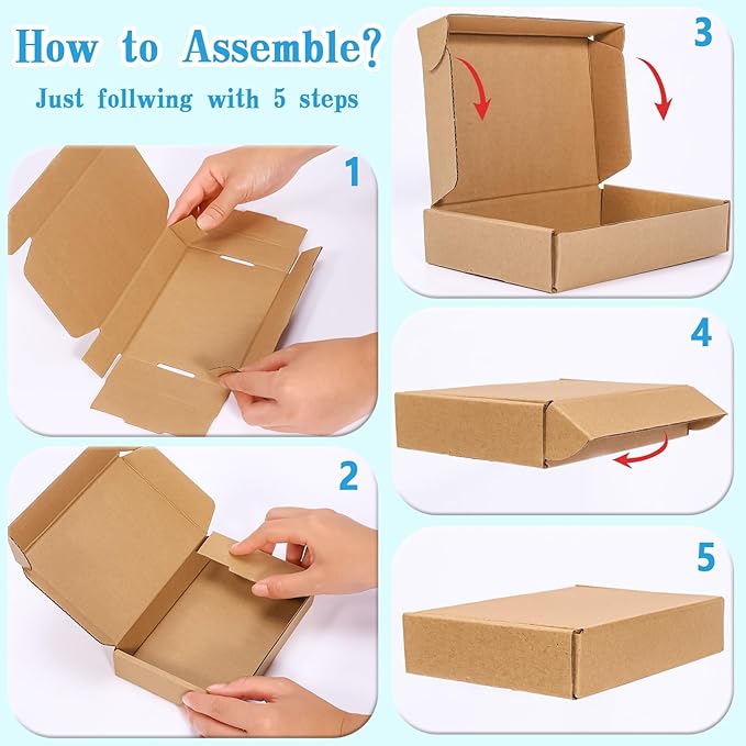50 Pack Small Corrugated Cardboard Boxes for Packing and Mailing, Literature Mailer (Internal Size: 6x4x1 Inch)