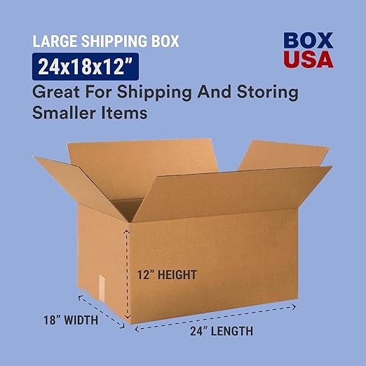 Box USA Shipping Boxes 24"L x 18"W x 12"H 15-Pack Large Single Walled Corrugated Boxes for Shipping, Packaging, Moving, Storage Box for Home or Business, Strong Wholesale Bulk Boxes