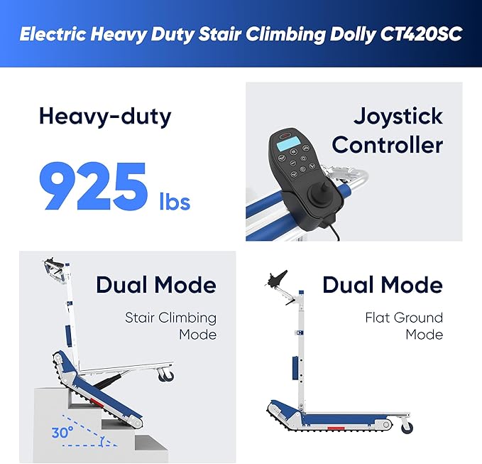 Electric Stair Climbing Dolly 925 lb Capacity Heavy Duty Stair Climbing Hand Truck with Electric Lifting System, Joystick Control, Easy to Operate