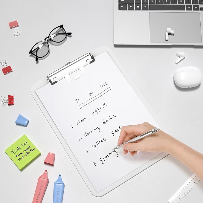 Hongri Plastic Clipboard with Pen Holder, White 8.5x11 Letter Size Clip Board for Classroom, Office, Students, Nurses and Women, Low Profile Clip, Size 12.5 x 9 in(Pack of 2)
