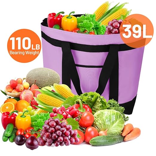 2Pk Insulated Reusable Tote Bag for Grocery Shopping for Women/Men, Pizza/Food Delivery Bag to Keep Food Cold/Hot for Professional Catering, Cooler bags for Travel/Beach/Picnic, Lavender