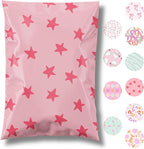 6x9 Designer Poly Mailer 100 Pack Heavy Duty Waterproof Self Seal Shipping Bags for Small Business Large Mailing Envelopes Bulk Tear Resistant Cute Packaging Seeing Stars Pink