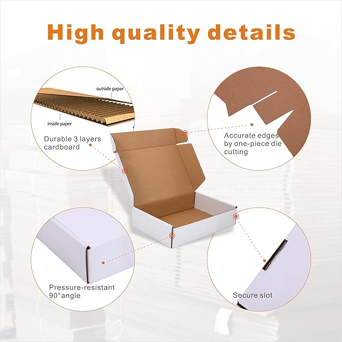 150 Pack 9x6x2'' Small Shipping Boxes, Corrugated Cardboard Mailers for Business, White (CM962-150)