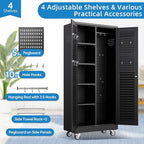 SUXXAN Broom Closet with Wheels 71"x 31.5"x15.75", Metal Cleaning Cabinets with Louvered Doors Hooks and Hanging Rods, Lockable Cabinet with Pegboard, Adjustable Shelf,for Garage, Laundry Room