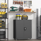 GREATMEET 31.5" H Lockable Storage Cabinet, Small Locking Cabinet with Doors and Adjustable Shelves, Metal Garage Storage Cabinets, Utility Cabinets for Office,Home,Garage,Classroom, Black