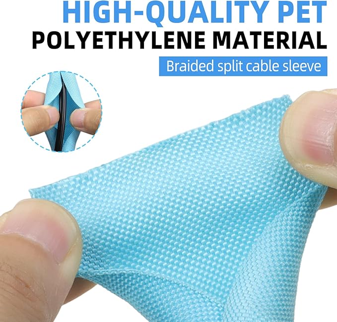 Automotive Wire Loom Tubing, Split Braided Cord Protectors from Pets No Chew, Flexible Cable Sleeve Cable Management for TV/Computer/Electric Wires (Sky Blue, 1/2"-10ft)